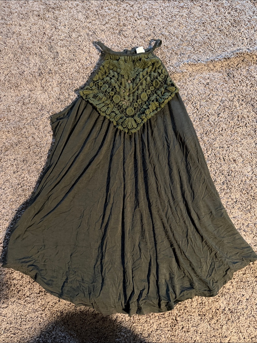 Crochet-Bib Halter Tank Top in Olive Green